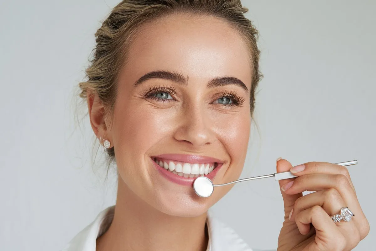 Dentist explaining a proposed treatment using a tooth model
